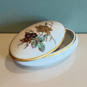 Floral Oval Trinket Box with Gold Trim